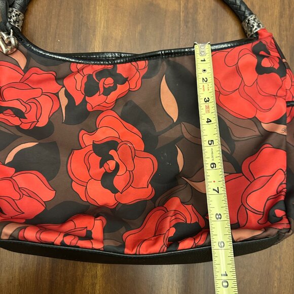Brighton Jillian Rose Print Nylon Fabric Leather Hobo Bag Red Black - Picture 14 of 16